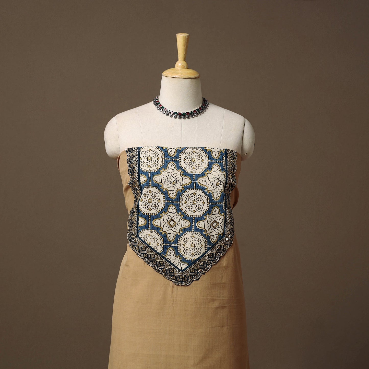 Handloom mangalagiri patchwork cotton unstitched kurta