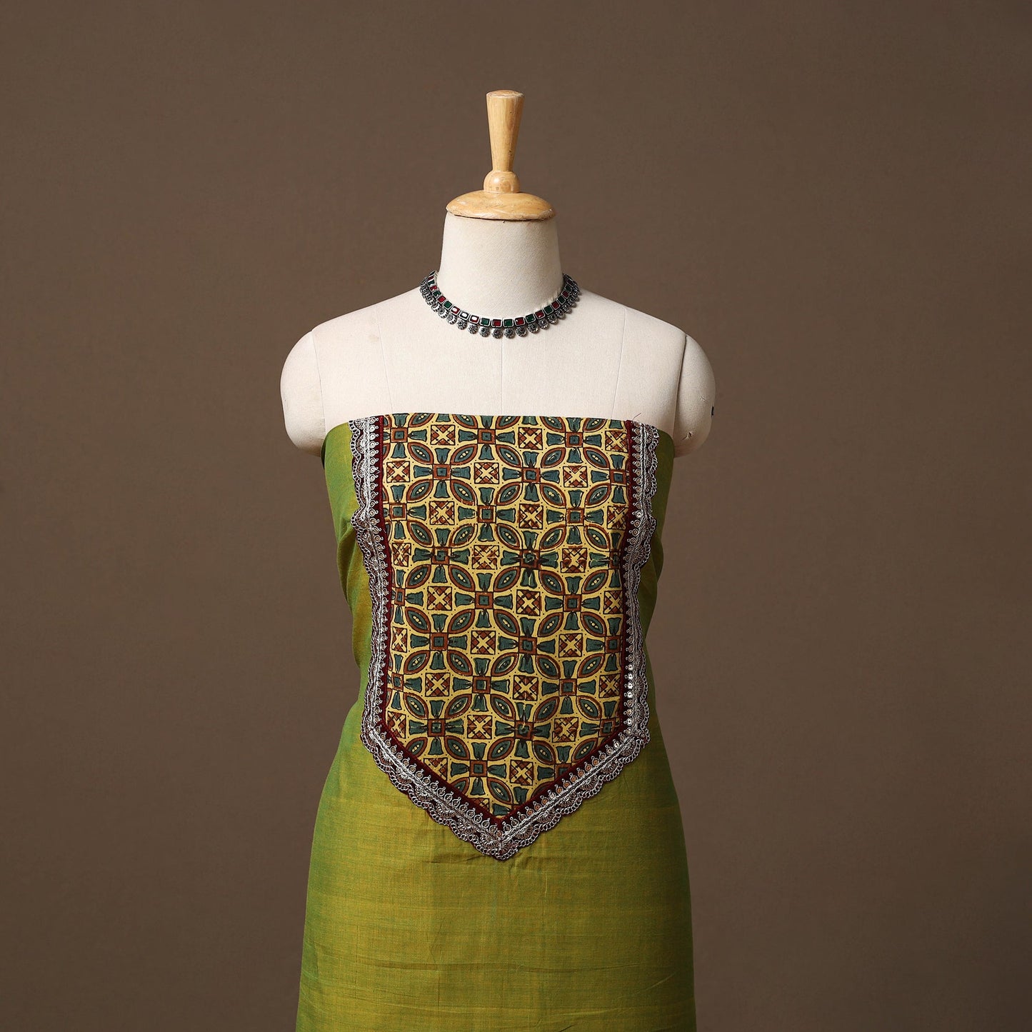 Handloom mangalagiri patchwork cotton unstitched kurta