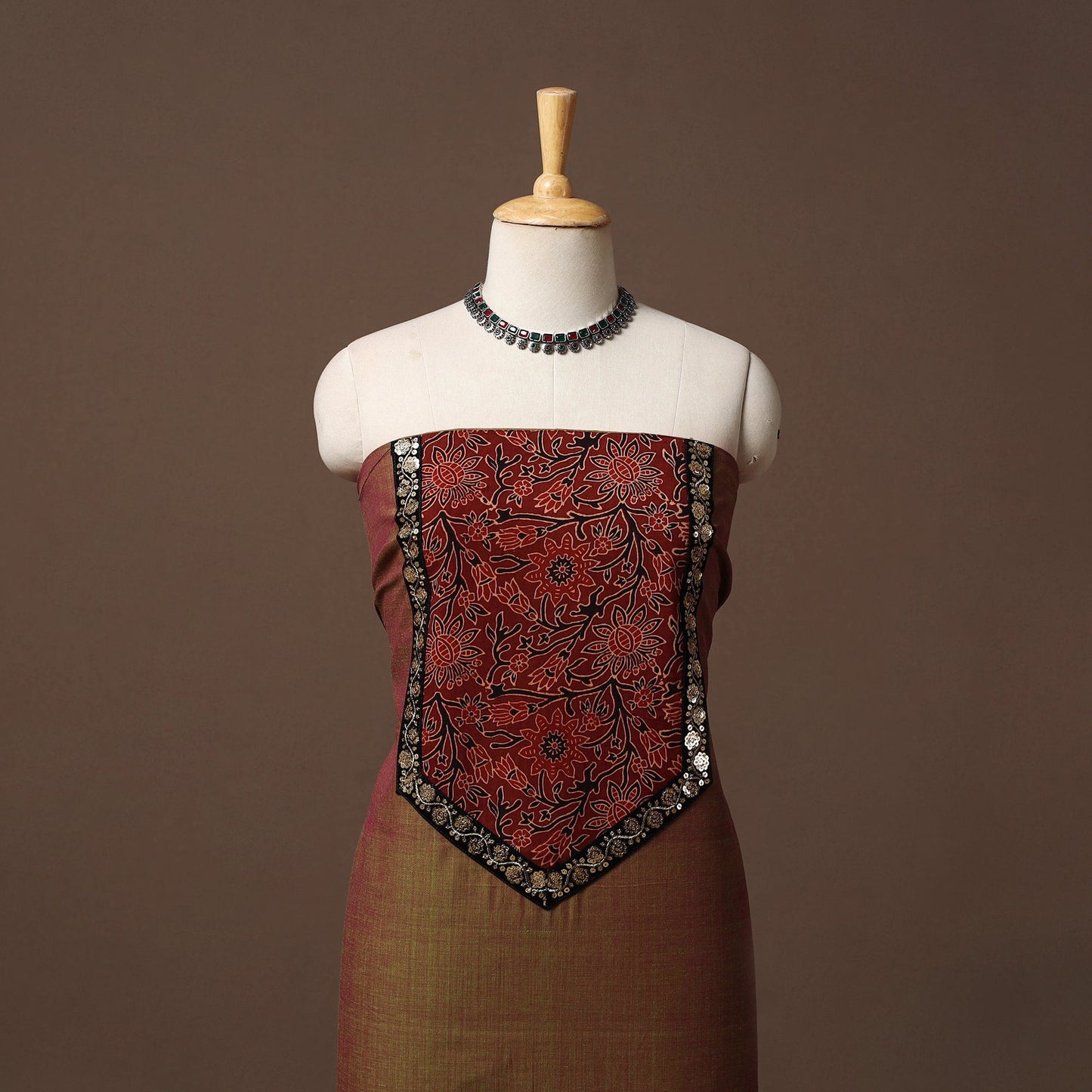 Handloom mangalagiri patchwork cotton unstitched kurta