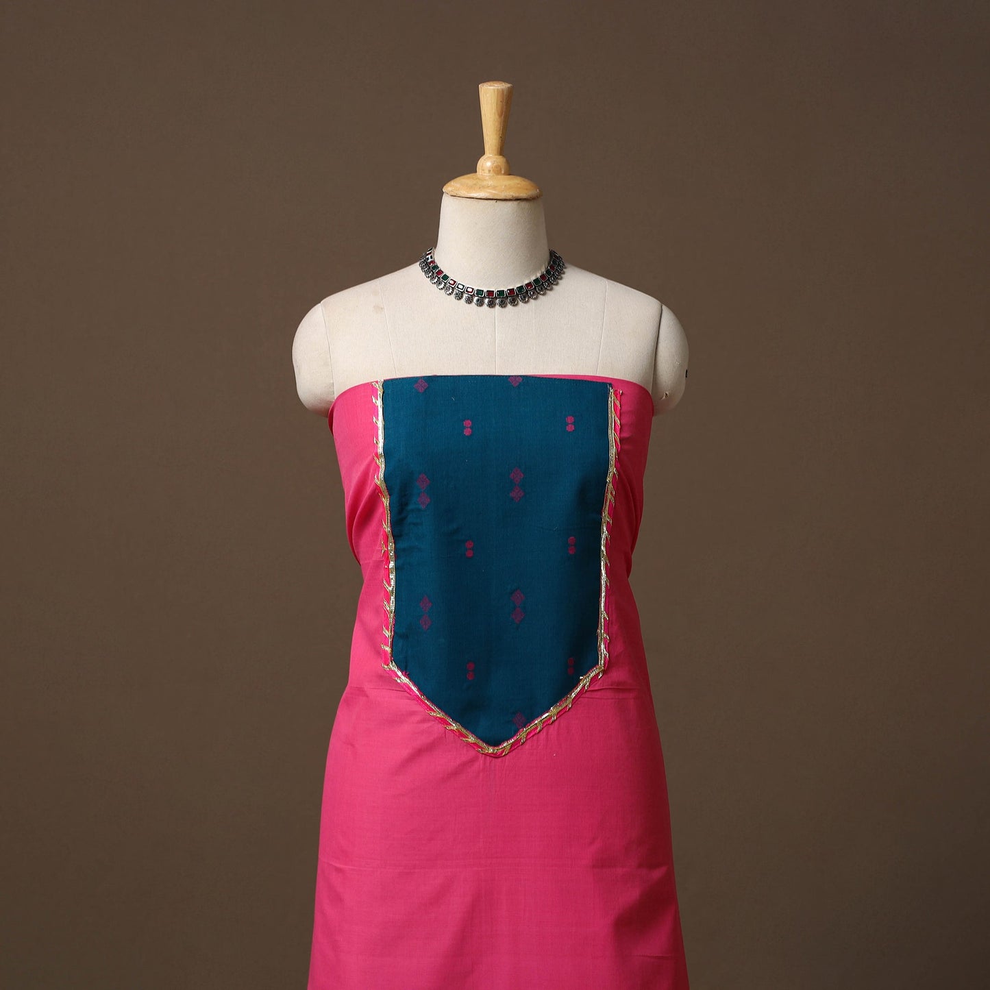 Handloom mangalagiri patchwork cotton unstitched kurta