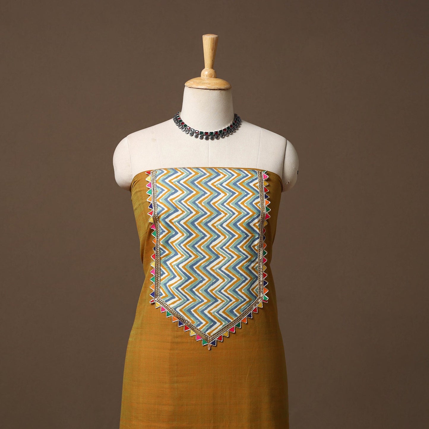 Handloom mangalagiri patchwork cotton unstitched kurta