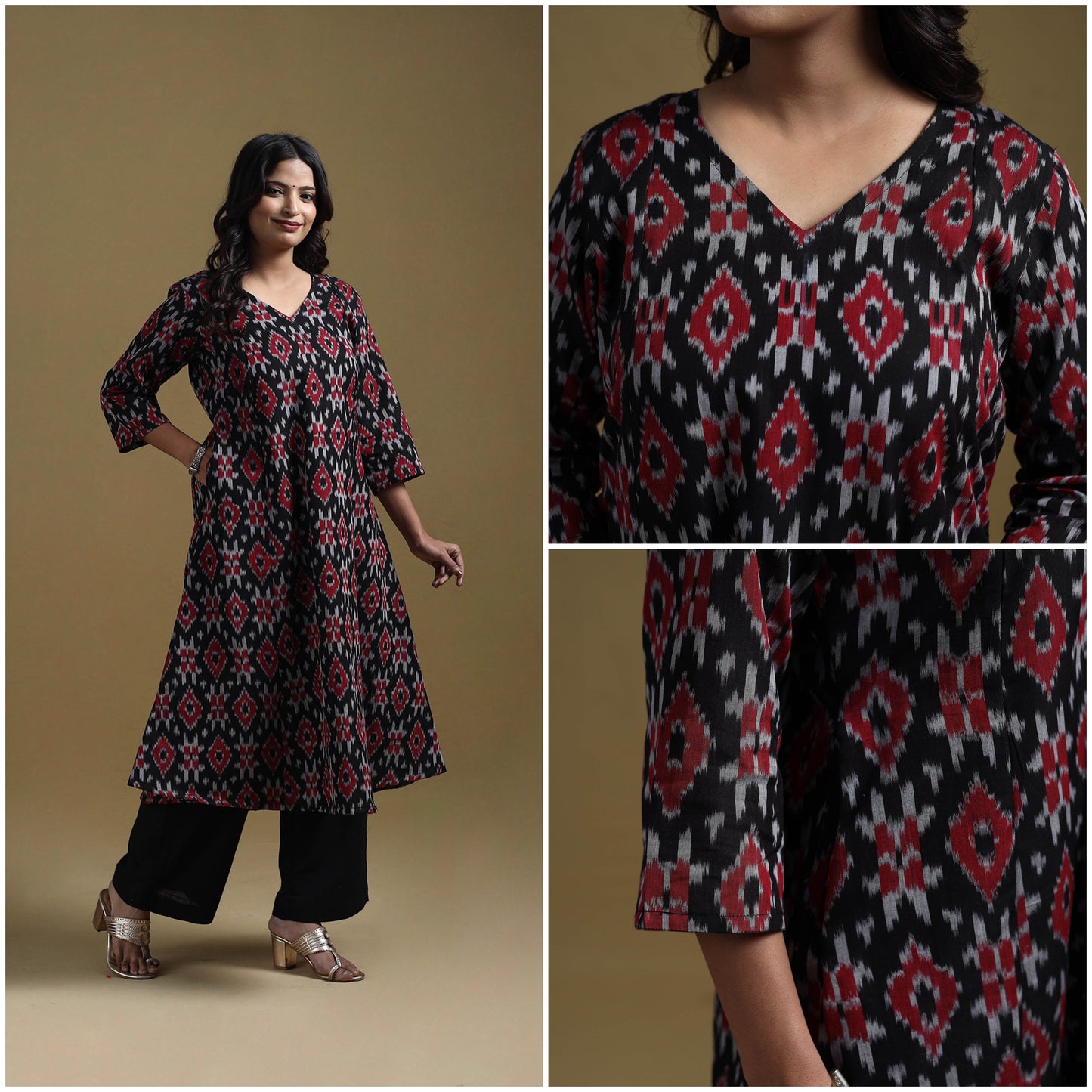 Handloom mercerised cotton pochampally ikat 2pc kurta set