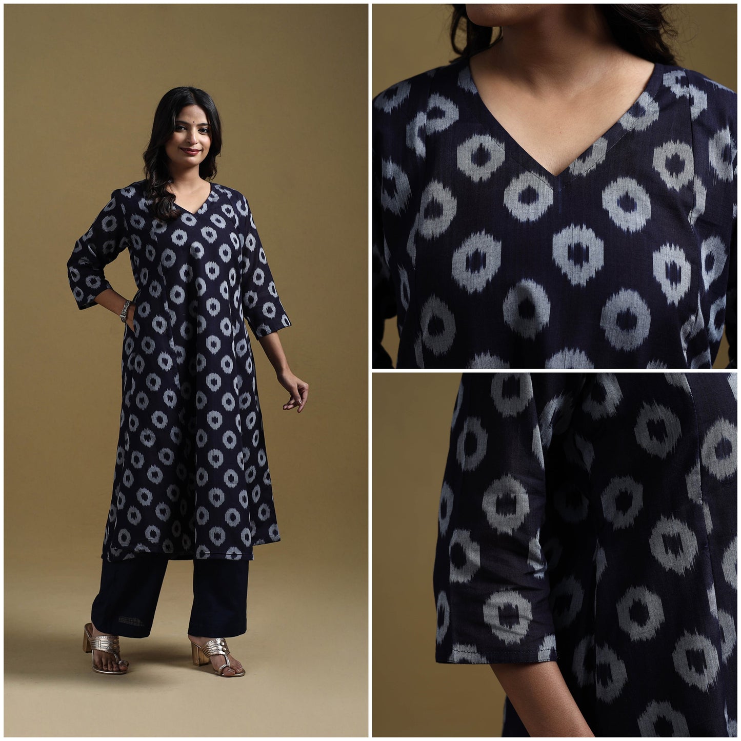 Handloom mercerised cotton pochampally ikat 2pc kurta set