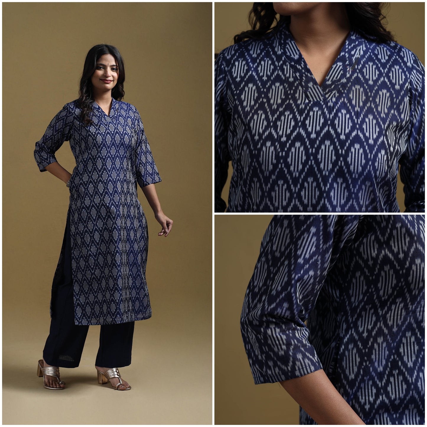 Handloom mercerised cotton pochampally ikat 2pc kurta set