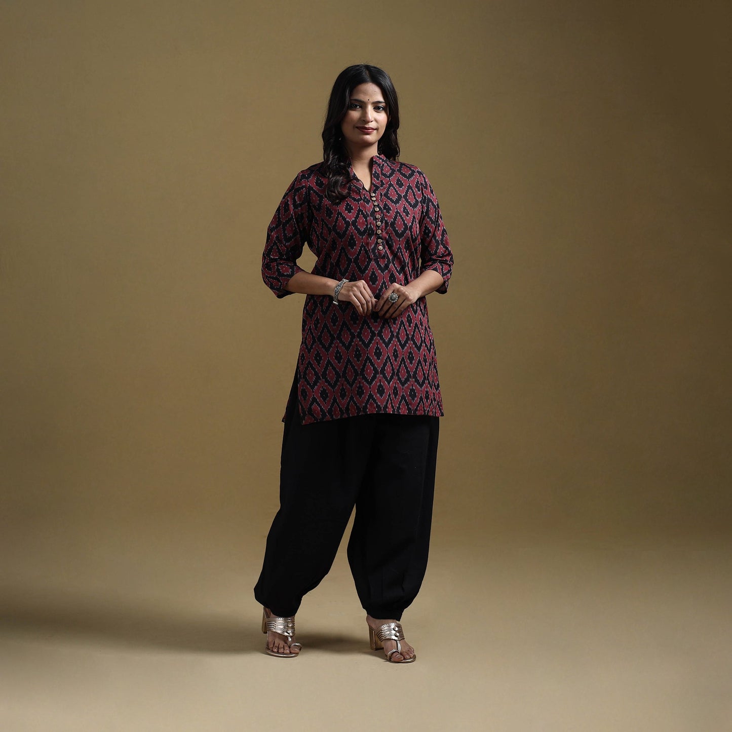 Handloom mercerised cotton pochampally ikat 2pc short kurta