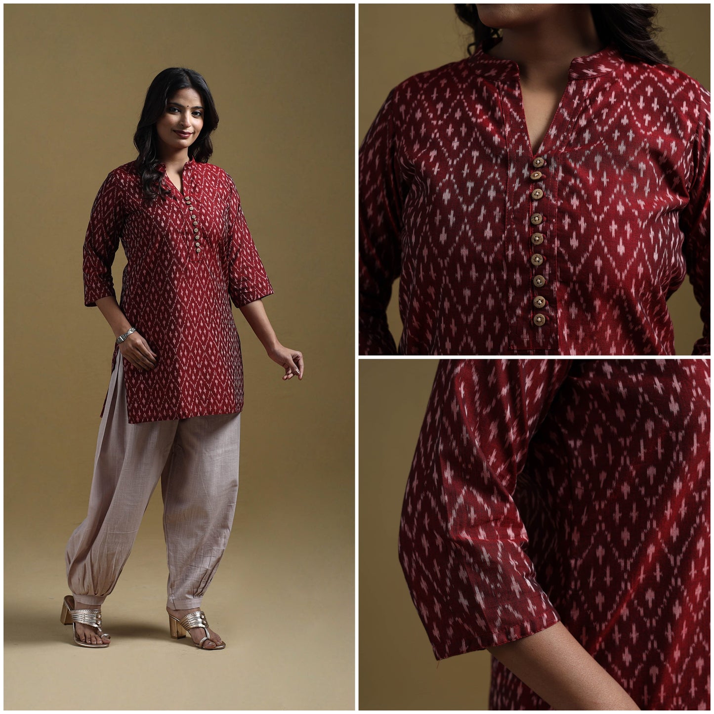 Handloom mercerised cotton pochampally ikat 2pc short kurta