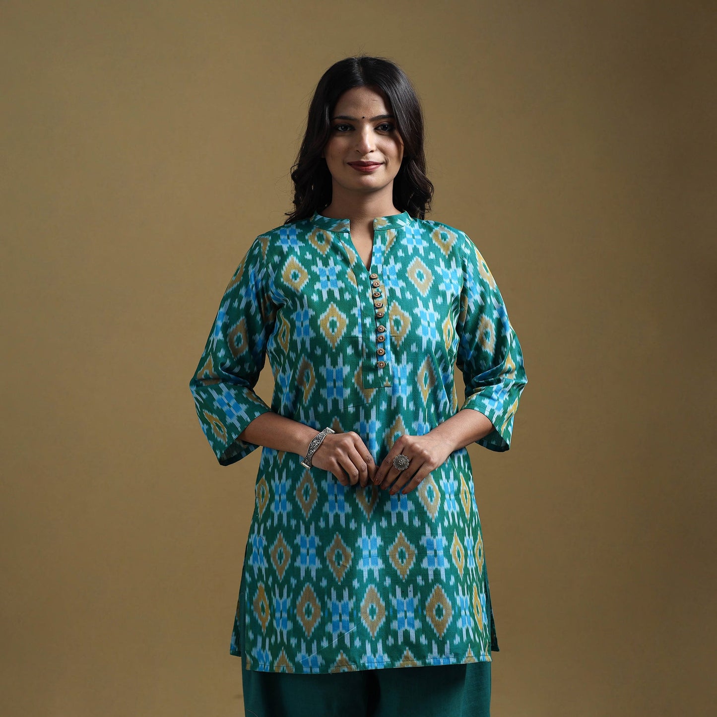 Handloom mercerised cotton pochampally ikat 2pc short kurta