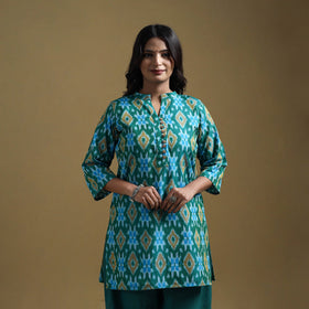 Handloom mercerised cotton pochampally ikat 2pc short kurta