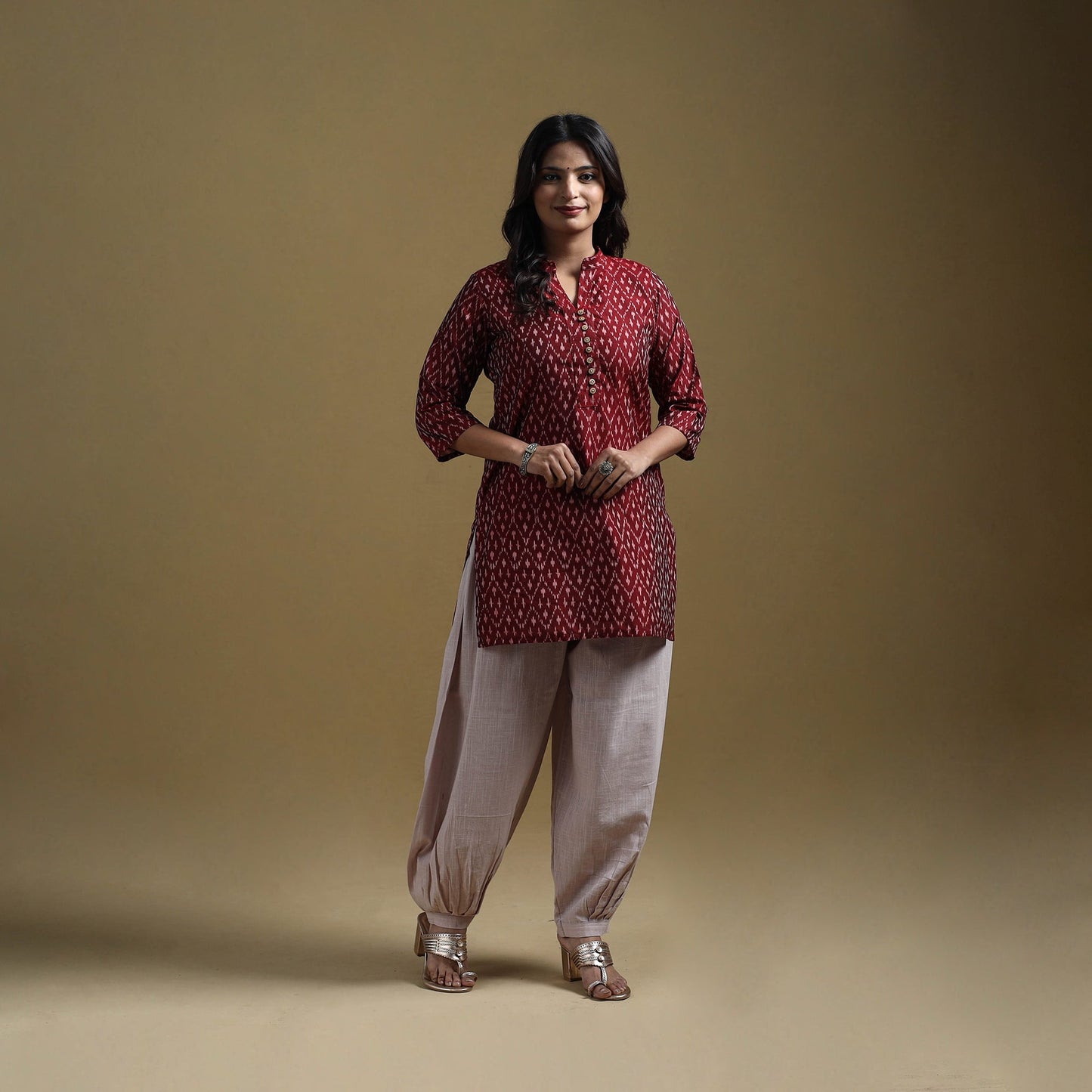 Handloom mercerised cotton pochampally ikat 2pc short kurta