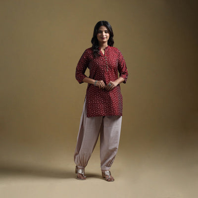 Handloom mercerised cotton pochampally ikat 2pc short kurta