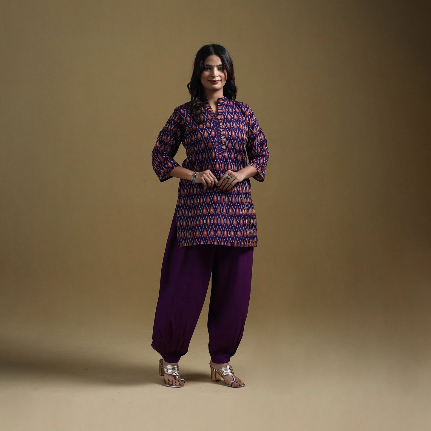 Handloom mercerised cotton pochampally ikat 2pc short kurta