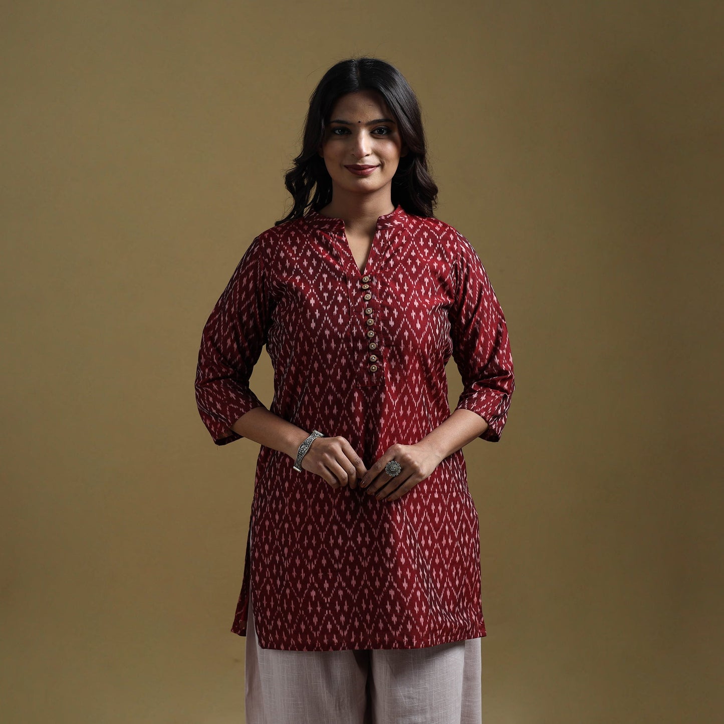 Handloom mercerised cotton pochampally ikat 2pc short kurta