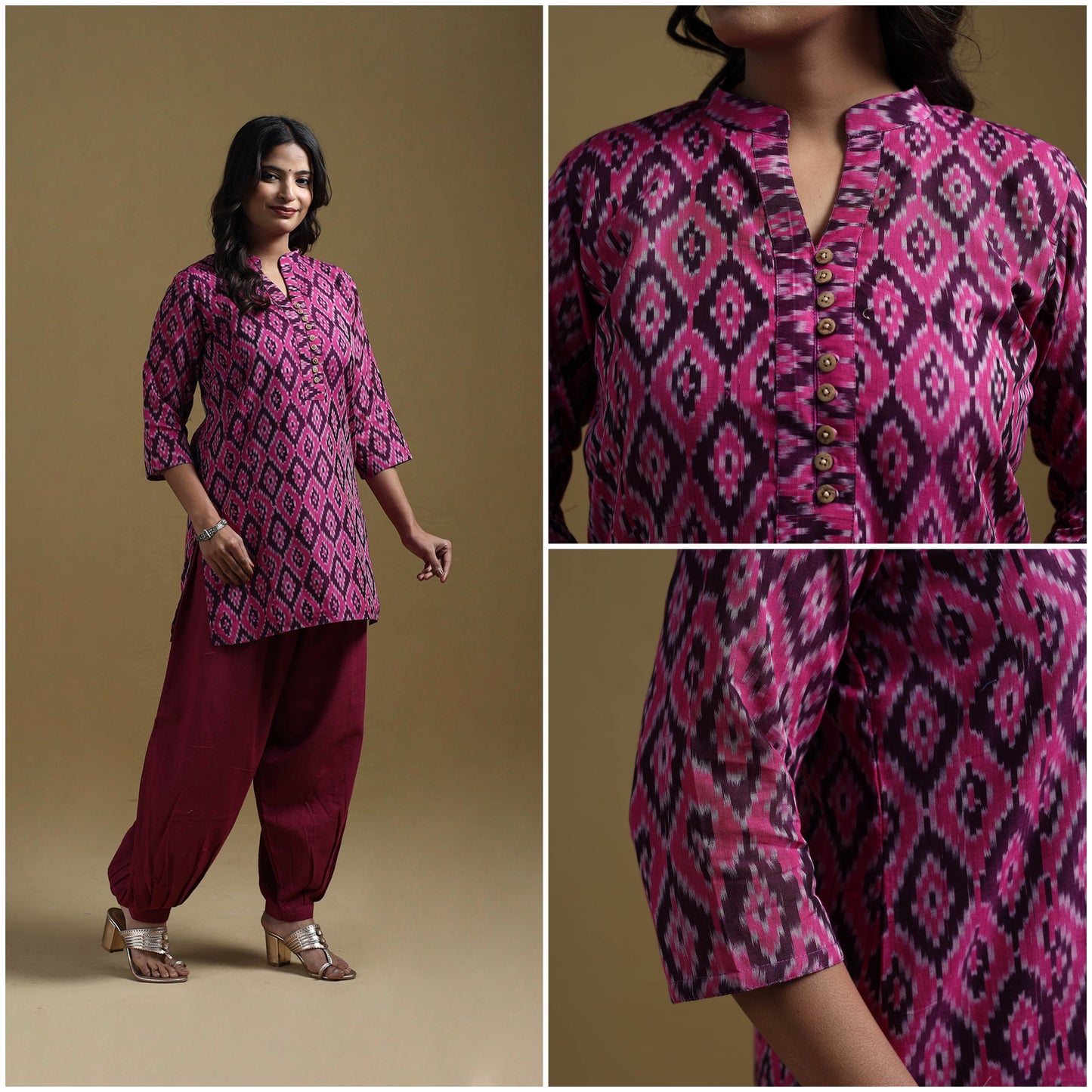 Handloom mercerised cotton pochampally ikat 2pc short kurta