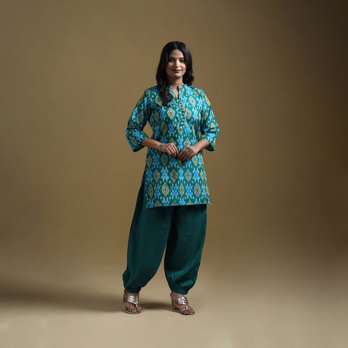 Handloom mercerised cotton pochampally ikat 2pc short kurta