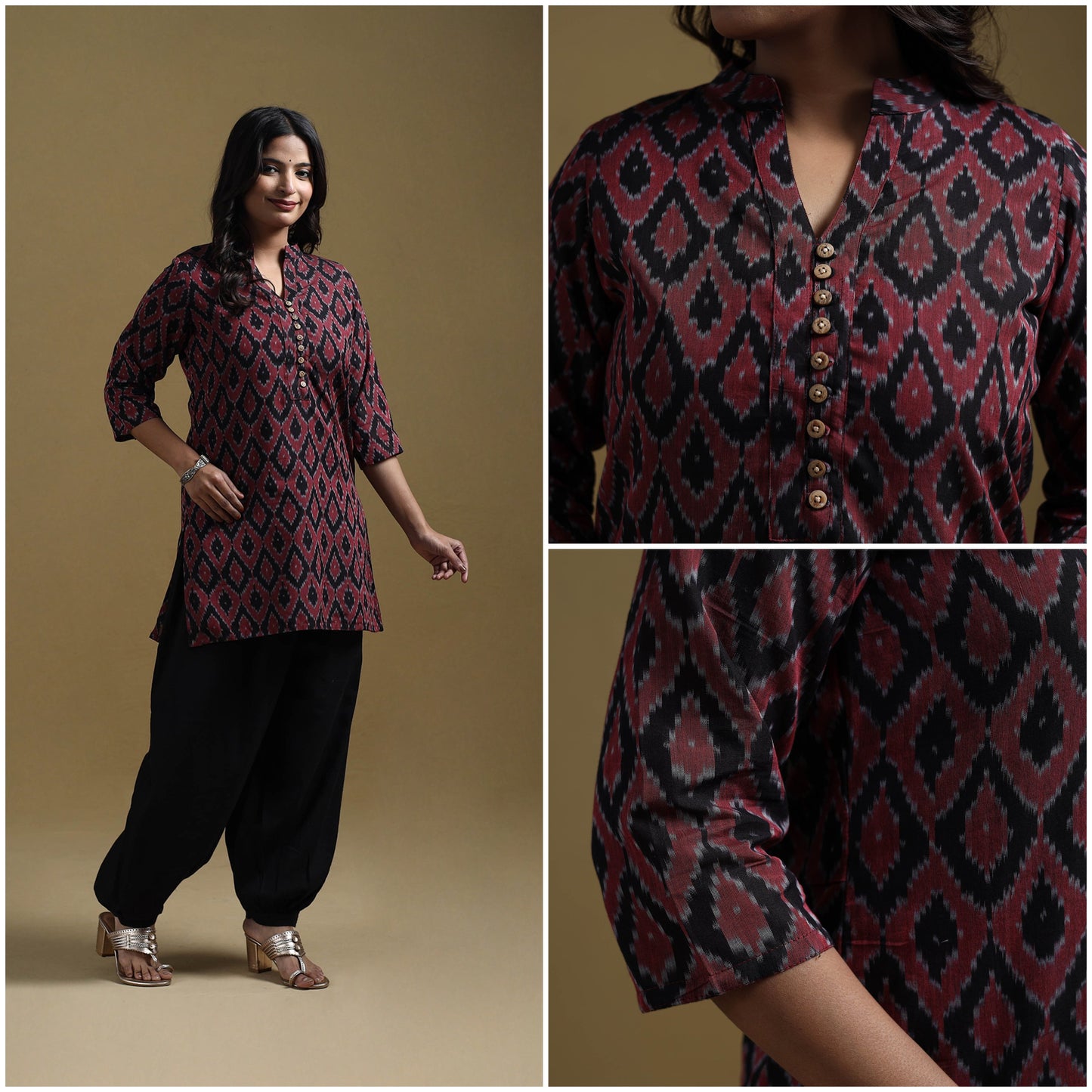 Handloom mercerised cotton pochampally ikat 2pc short kurta