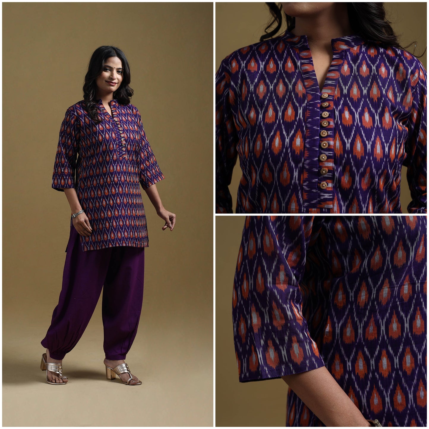 Handloom mercerised cotton pochampally ikat 2pc short kurta