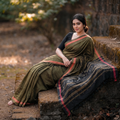 Brown Handloom Mulberry Silk Cotton Tangaliya Saree, draped and worn by a woman, AI visual of the saree, iTokri