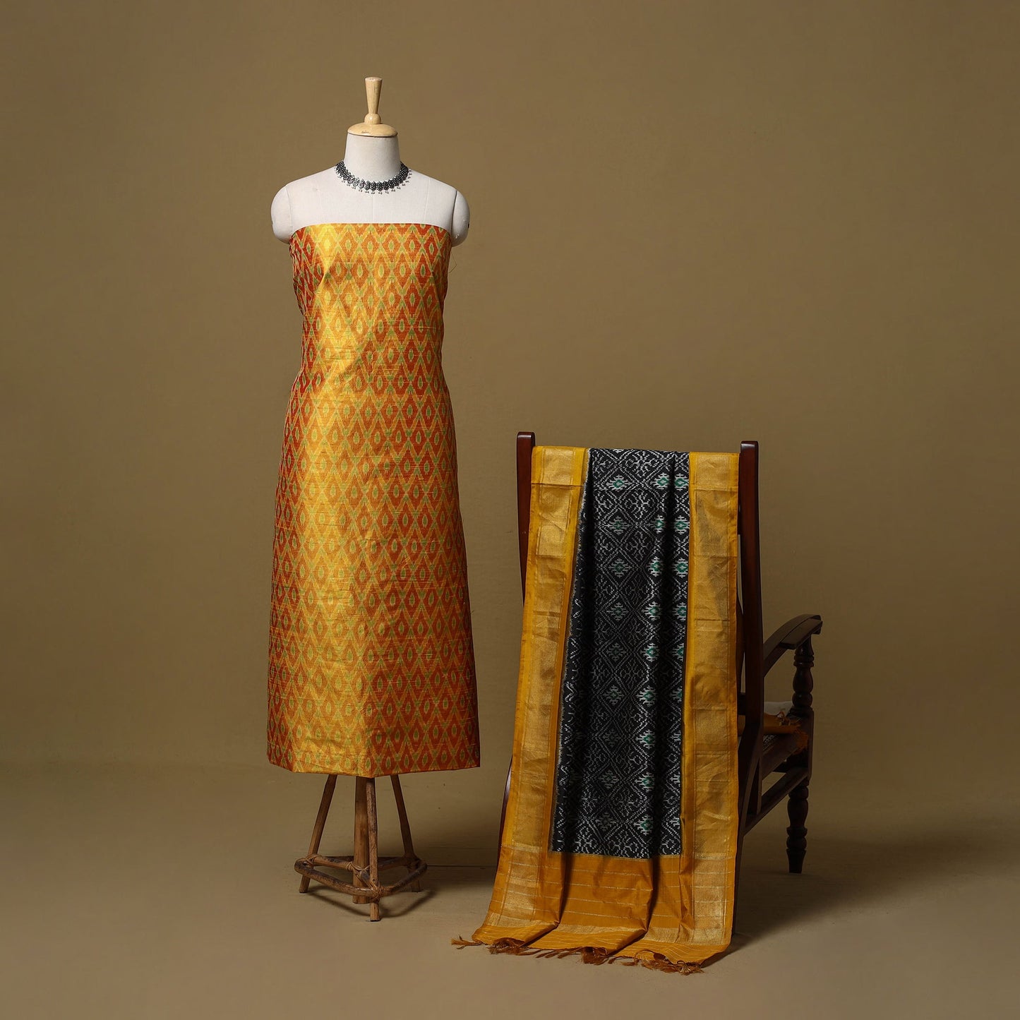 Handloom mulberry silk pochampally ikat 2pc unstitched