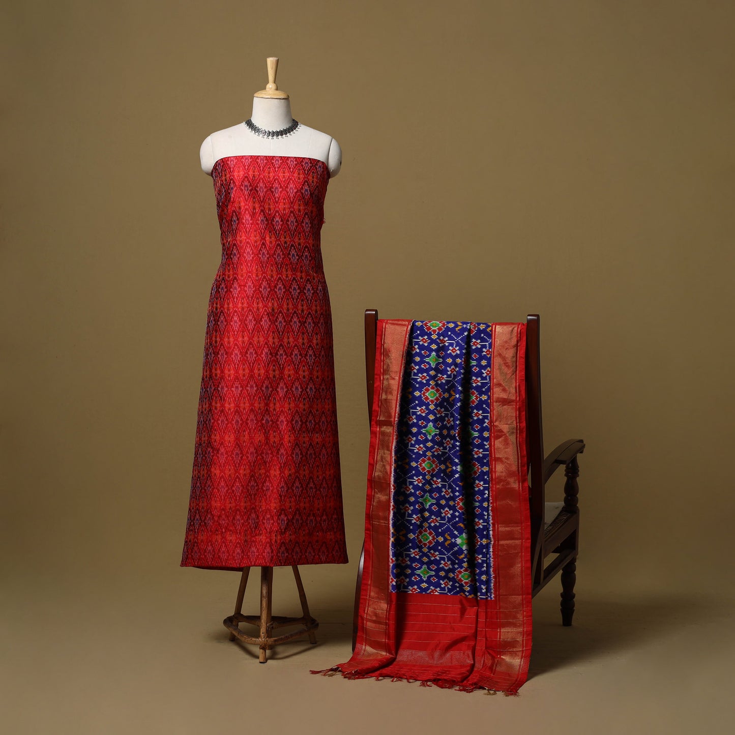 Handloom mulberry silk pochampally ikat 2pc unstitched