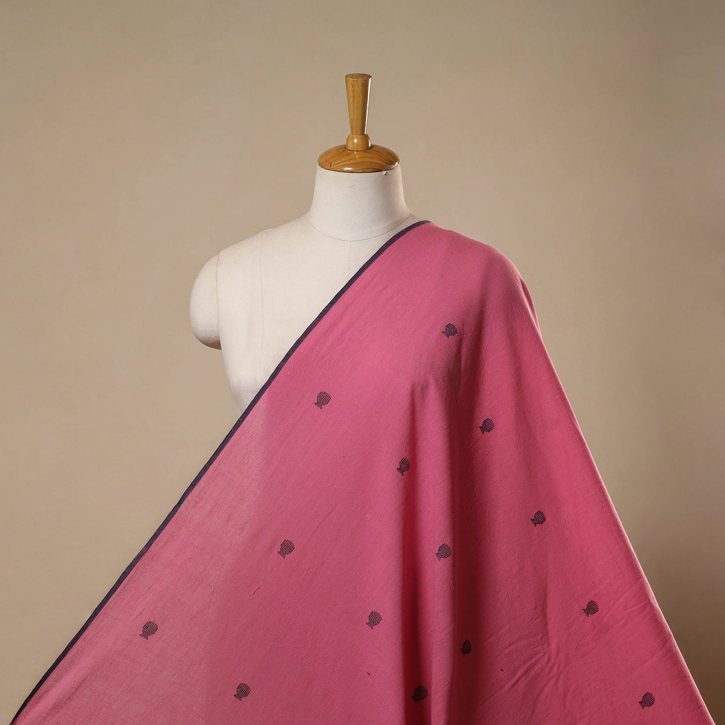 Handloom organic buti kala cotton fabric 01 - handcrafted