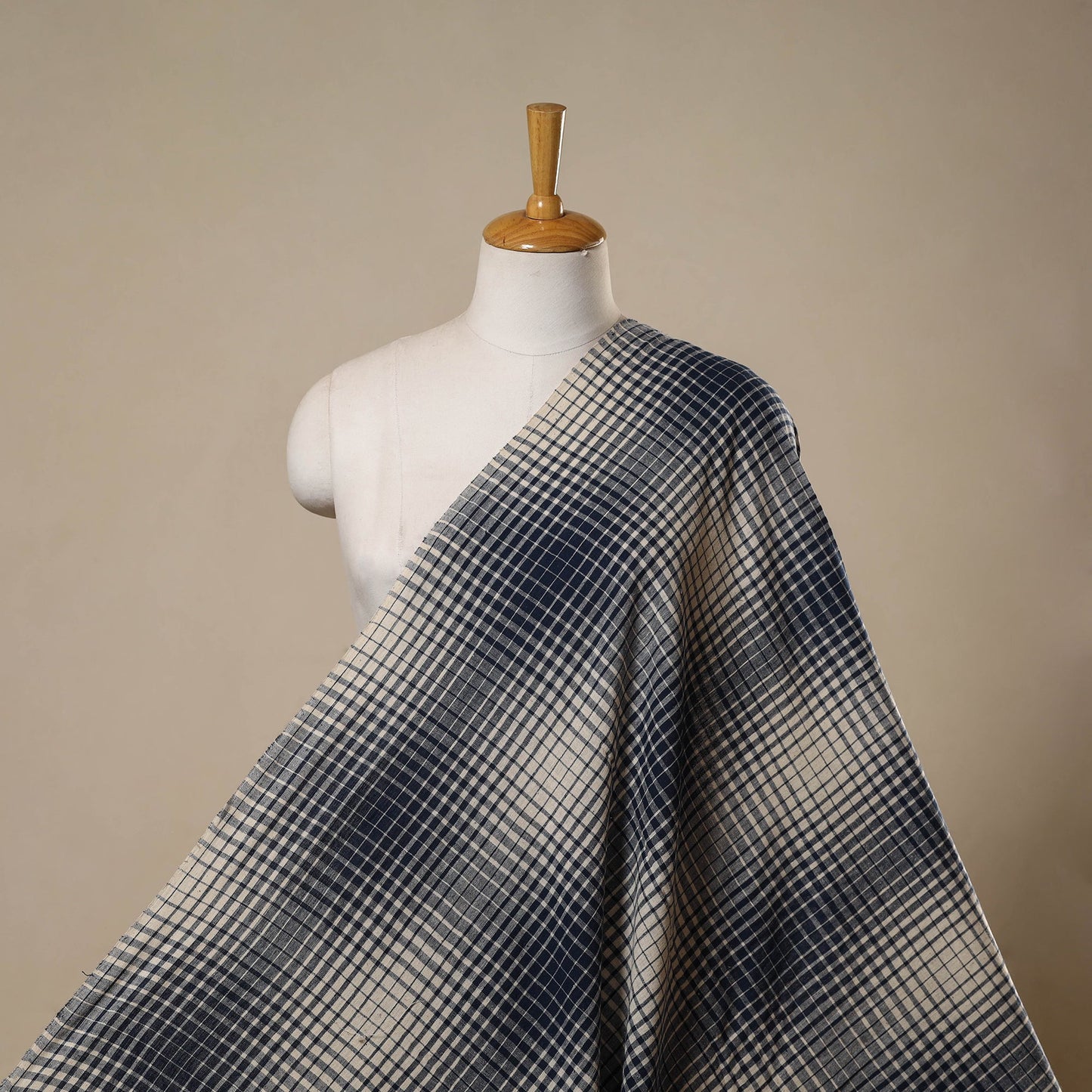 Handloom organic checks kala cotton fabric 10 - handcrafted