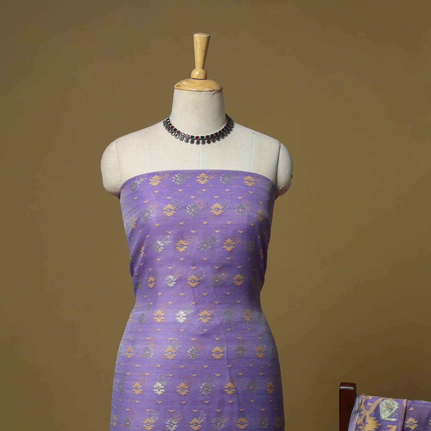 Handloom phulia jamdani silk cotton 2pc unstitched dress