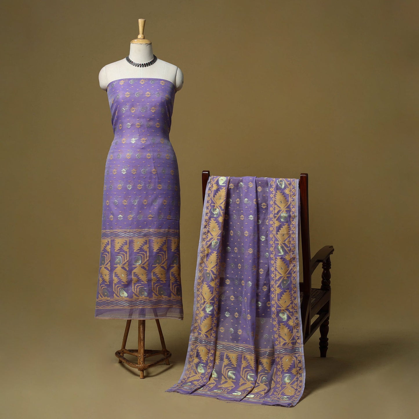 Handloom phulia jamdani silk cotton 2pc unstitched dress