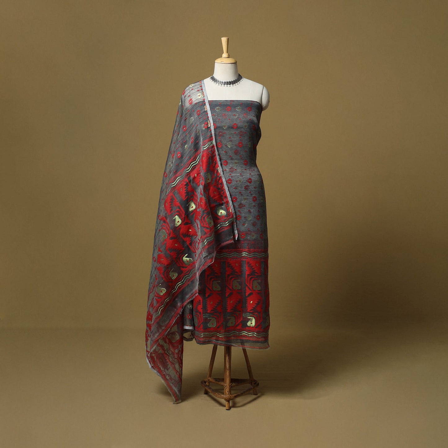 Handloom phulia jamdani silk cotton 2pc unstitched dress