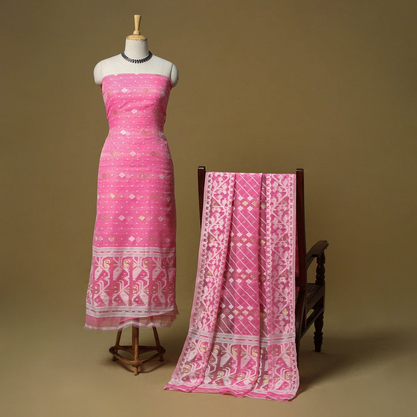 Handloom phulia jamdani silk cotton 2pc unstitched dress