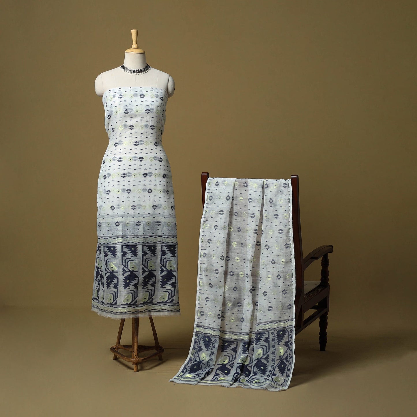 Handloom phulia jamdani silk cotton 2pc unstitched dress