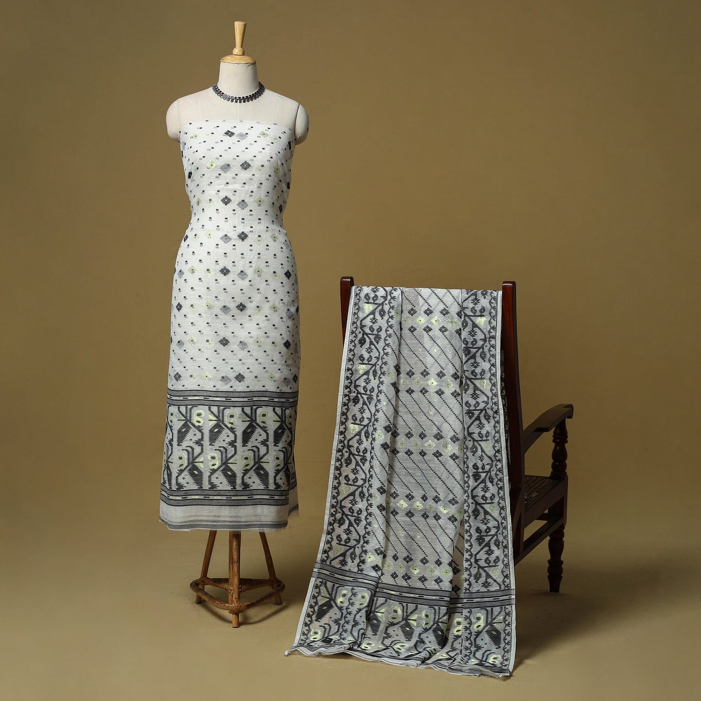 Handloom phulia jamdani silk cotton 2pc unstitched dress