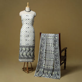 Handloom phulia jamdani silk cotton 2pc unstitched dress