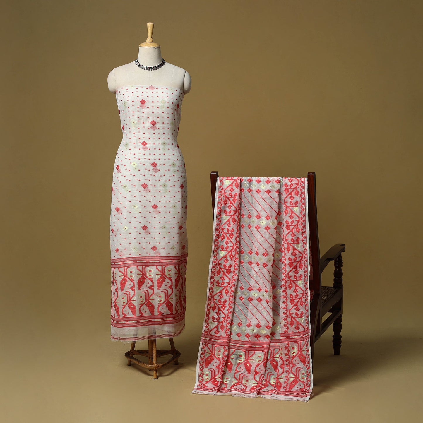 Handloom phulia jamdani silk cotton 2pc unstitched dress