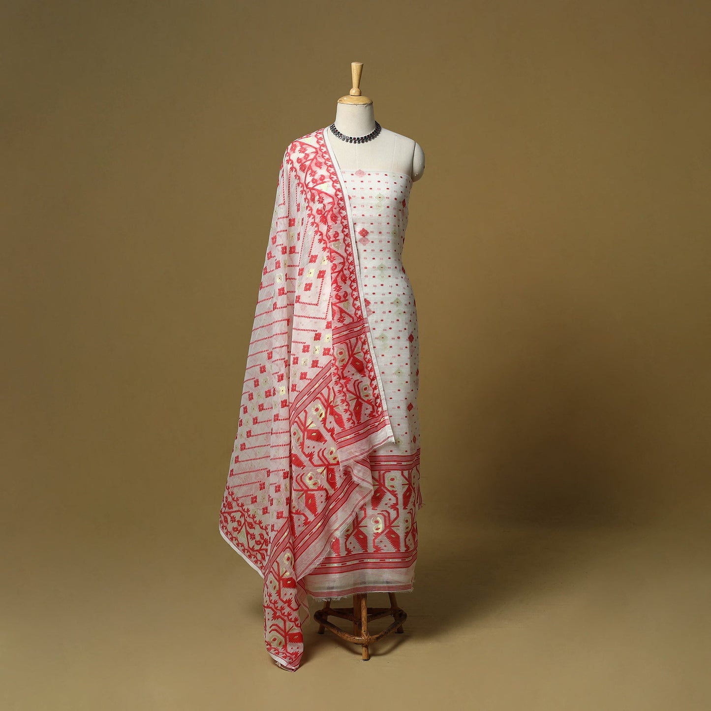 Handloom phulia jamdani silk cotton 2pc unstitched dress