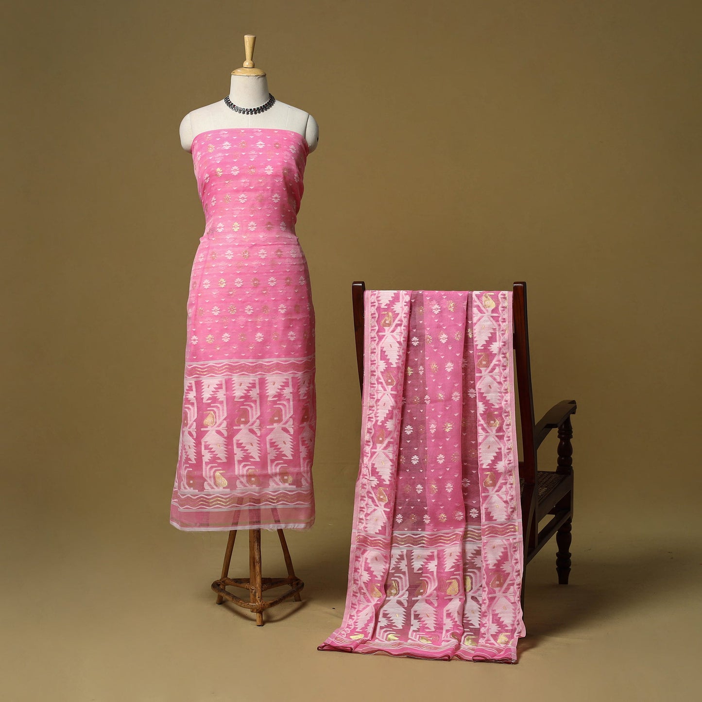 Handloom phulia jamdani silk cotton 2pc unstitched dress