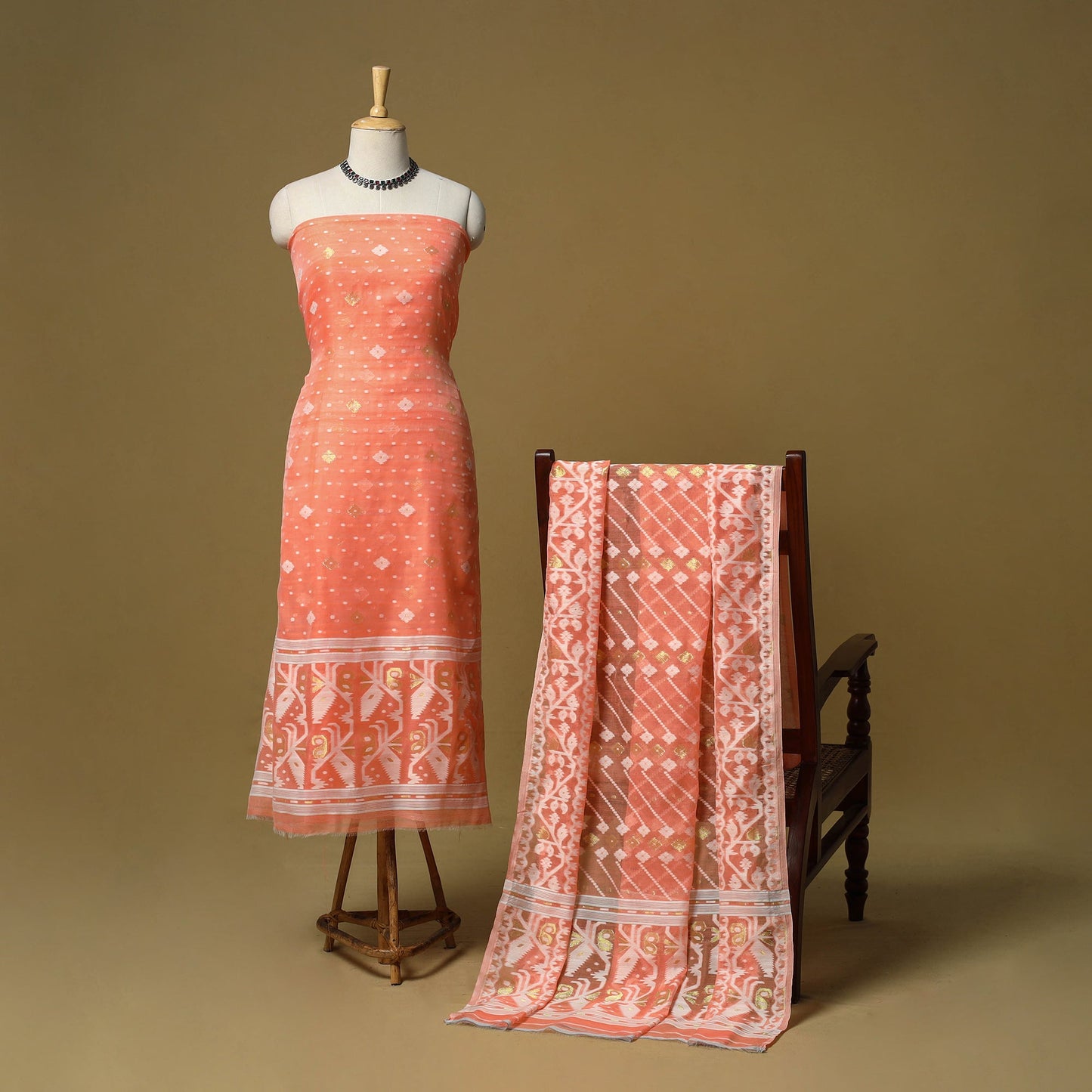 Handloom phulia jamdani silk cotton 2pc unstitched dress