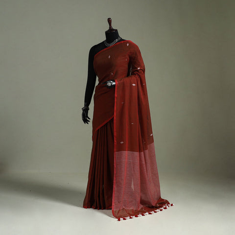 Handloom pure mul cotton phulia jamdani saree with tassels