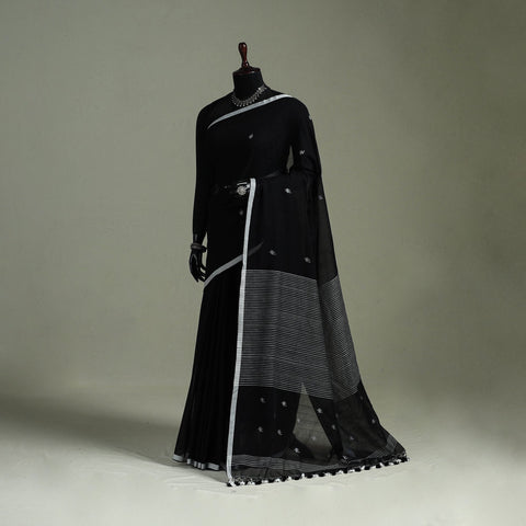 Handloom pure mul cotton phulia jamdani saree with tassels