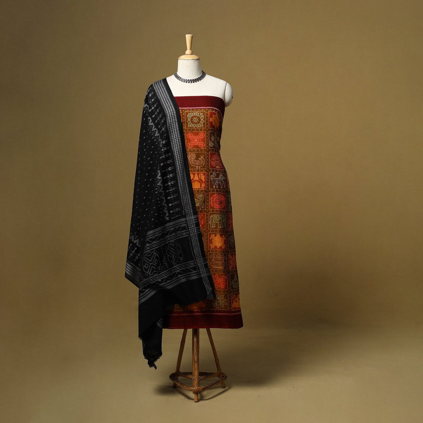 Handloom sambalpuri ikat cotton 3pc unstitched dress