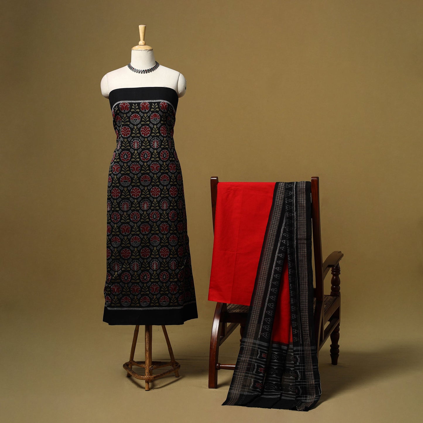 Handloom sambalpuri ikat cotton 3pc unstitched dress