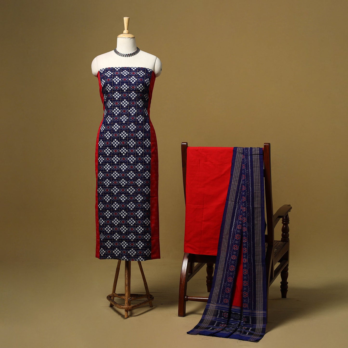 Handloom sambalpuri ikat cotton 3pc unstitched dress