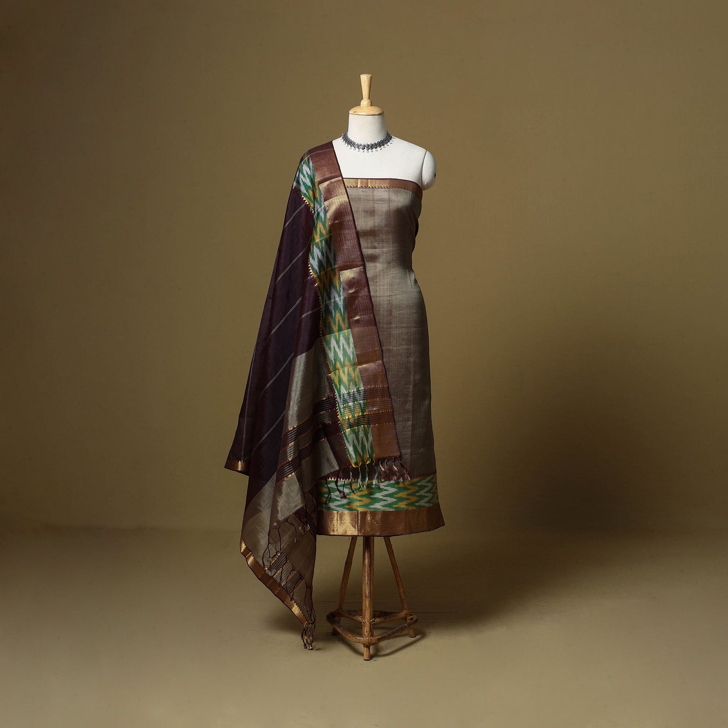 Handloom silk cotton mangalagiri 3pc unstitched dress