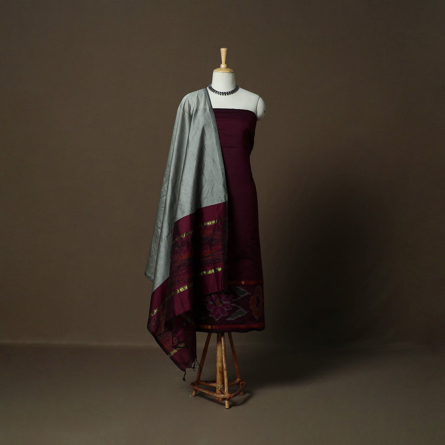 Handloom silk cotton pochampally ikat 3pc unstitched dress
