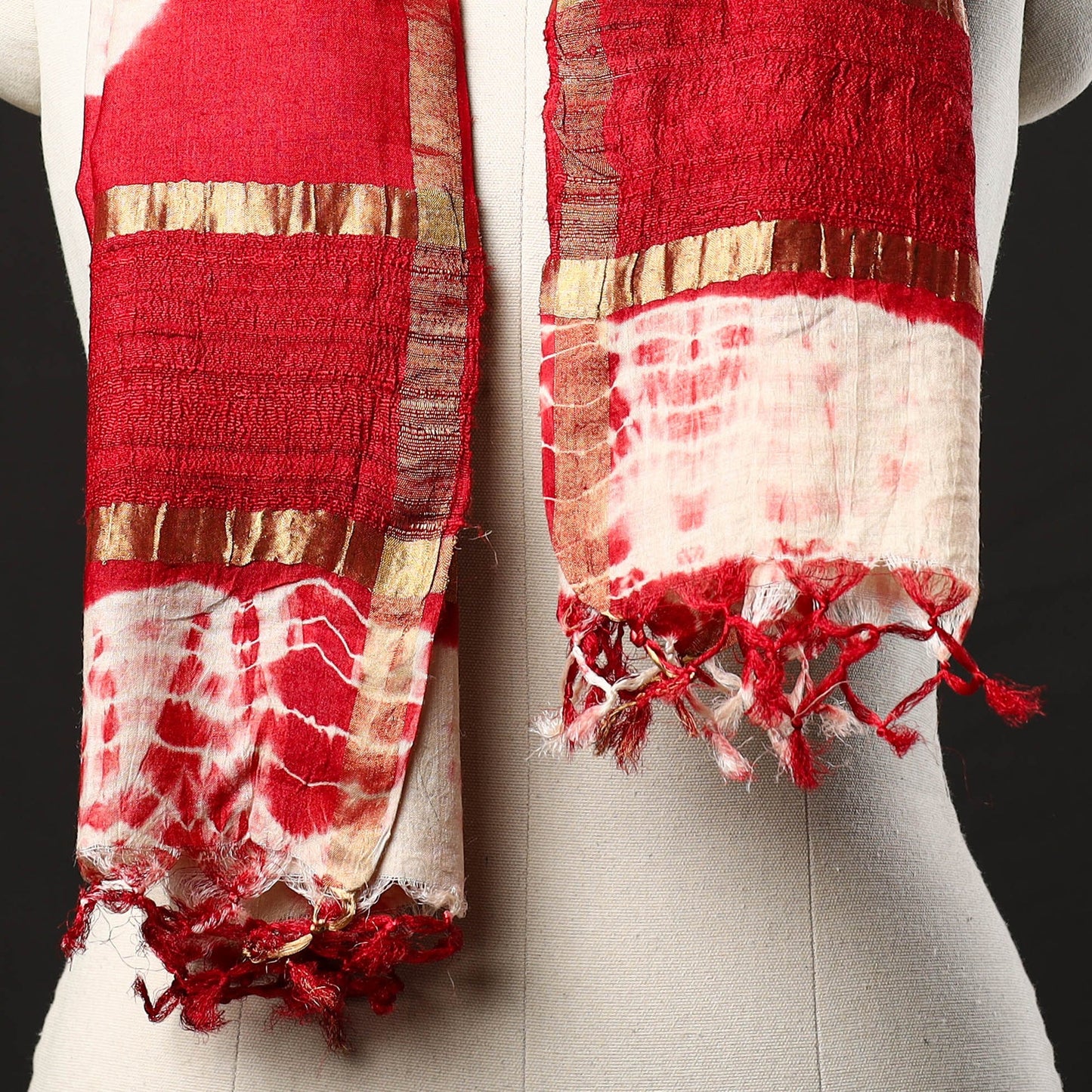 Handloom spun silk tie & dye shibori stole 23 - handcrafted