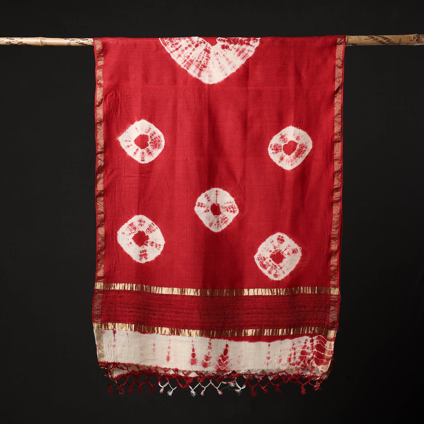 Handloom spun silk tie & dye shibori stole 23 - handcrafted