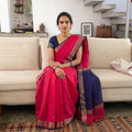 Pink Handloom Zari Border Maheshwari Silk Saree, draped and worn by a woman, AI visual of the saree, iTokri