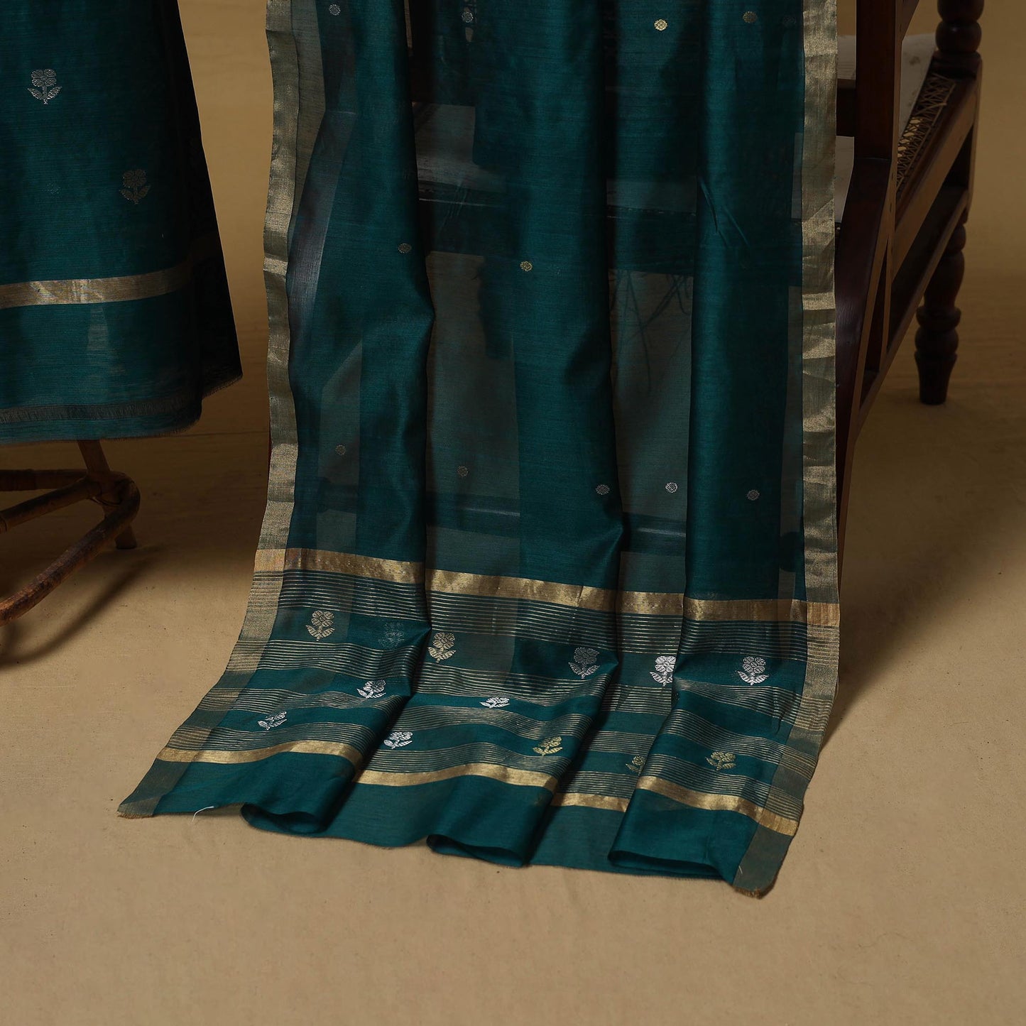 Handloom zari buti chanderi silk 2pc unstitched dress