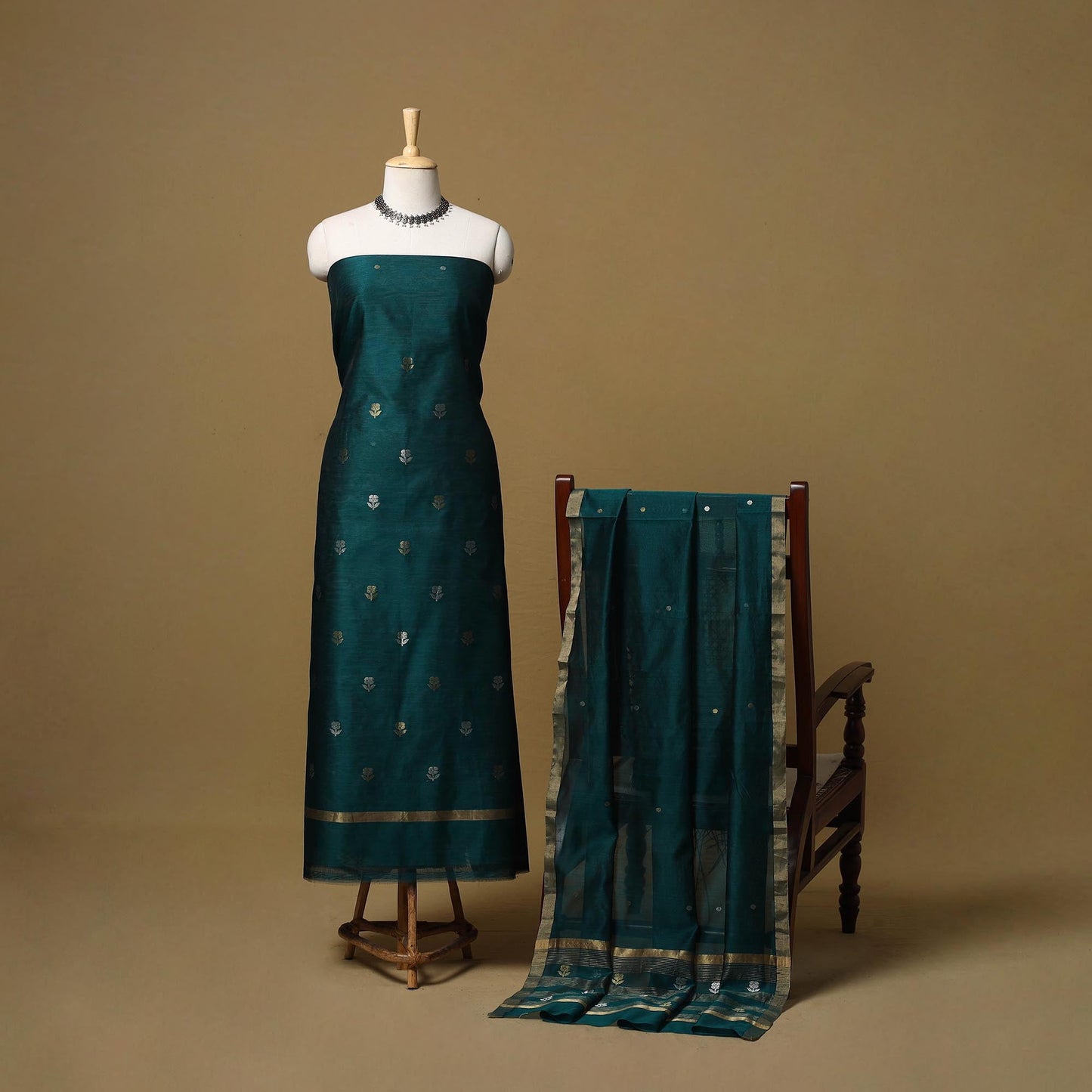 Handloom zari buti chanderi silk 2pc unstitched dress