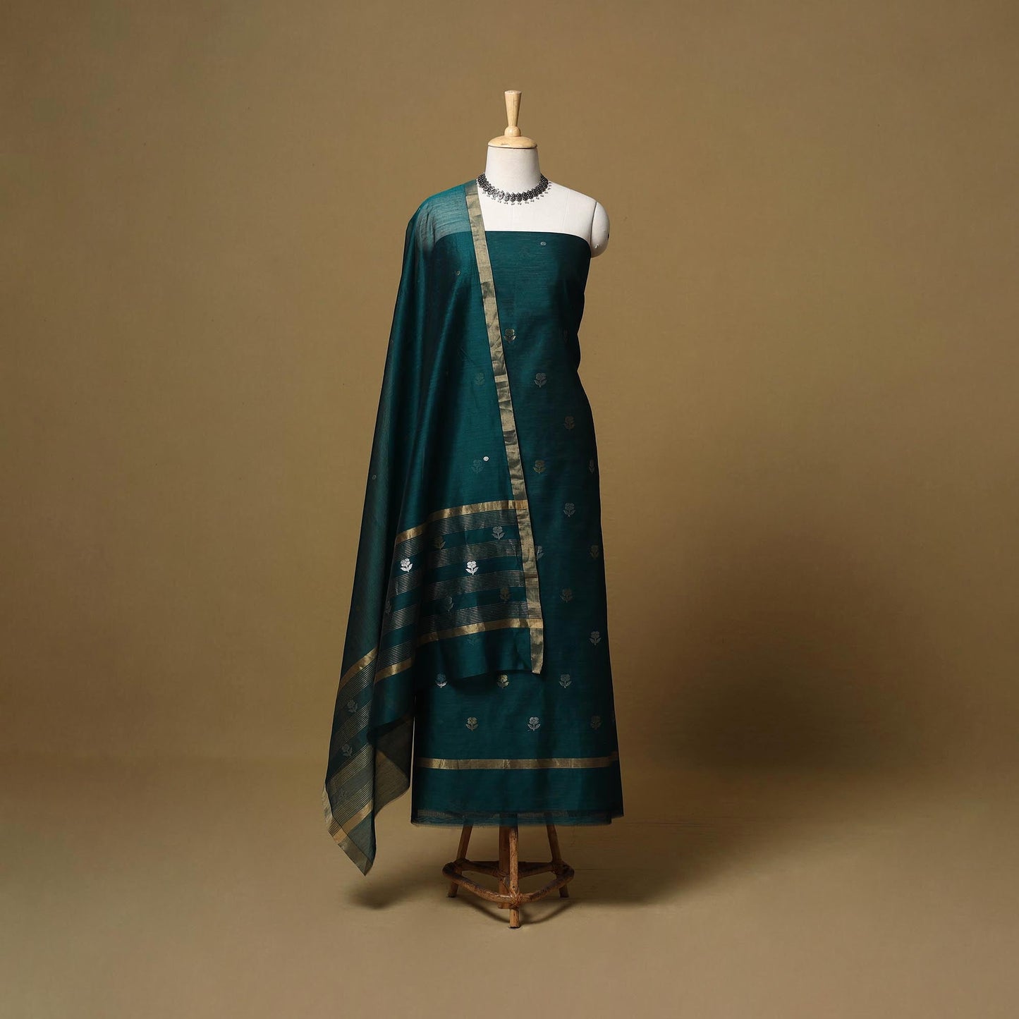 Handloom zari buti chanderi silk 2pc unstitched dress