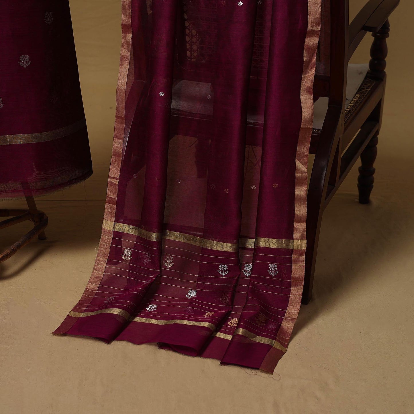 Handloom zari buti chanderi silk 2pc unstitched dress